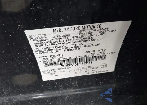 2009 Ford Flex Limited from USA, damaged, VIN 2FMDK53C49BA19656